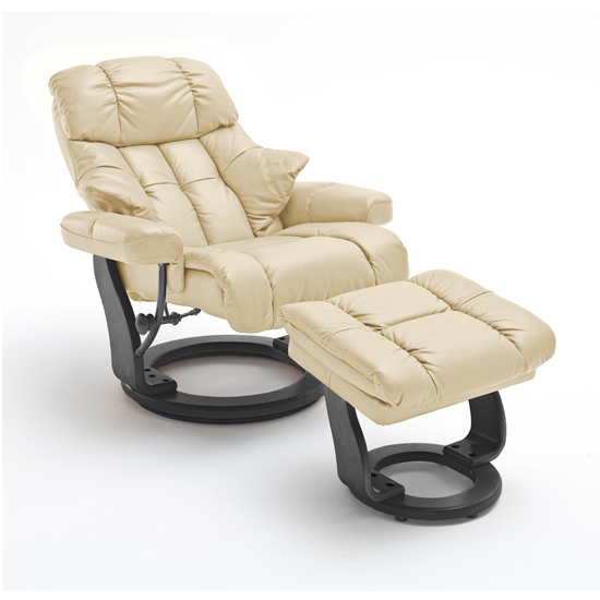 Calgary Relaxer Chair In Cream And Black With Footstool