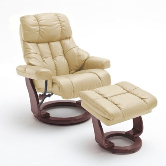 Calgary Relaxer Chair In Cream And Walnut With Footstool