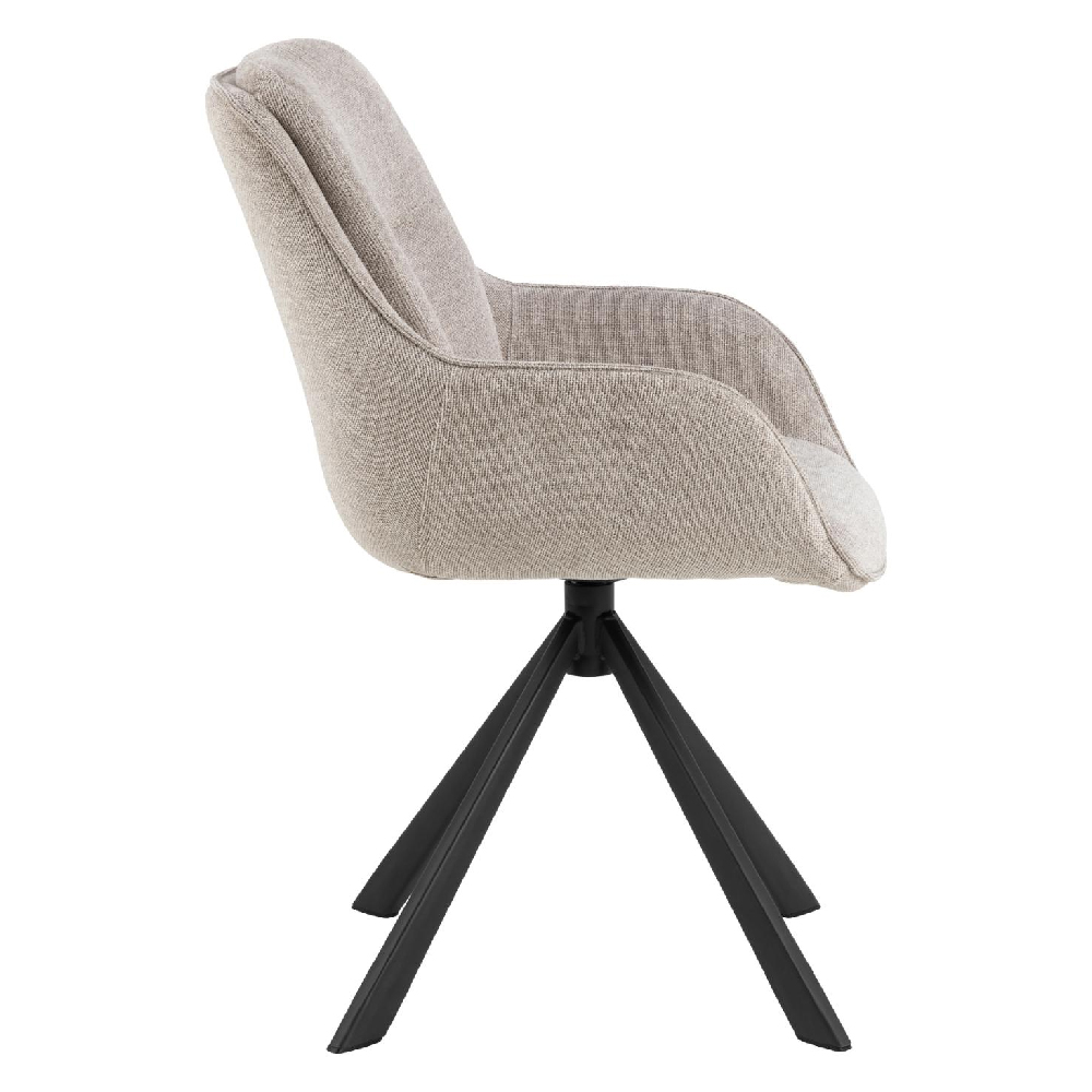 Calgary Sand Fabric Dining Chairs With Black Legs In Pair