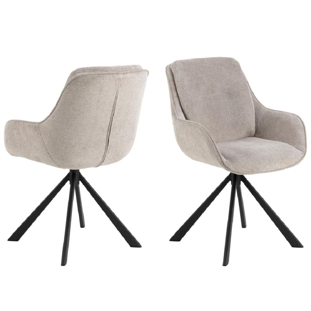 Product photograph of Calgary Sand Fabric Dining Chairs With Black Legs In Pair from Furniture in Fashion