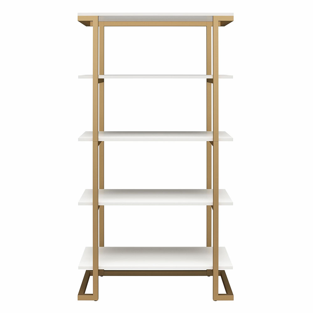 Calgary Wooden Bookcase with Gold Frame in White