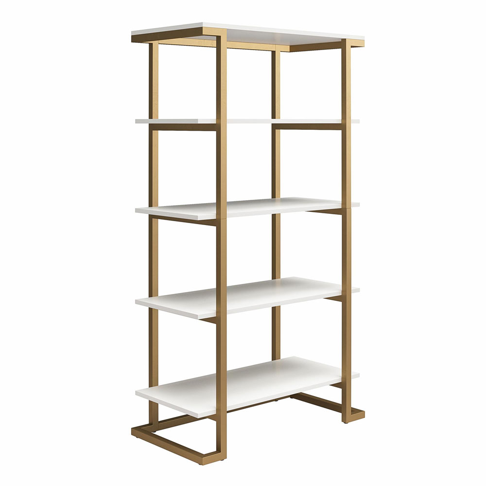 Calgary Wooden Bookcase with Gold Frame in White
