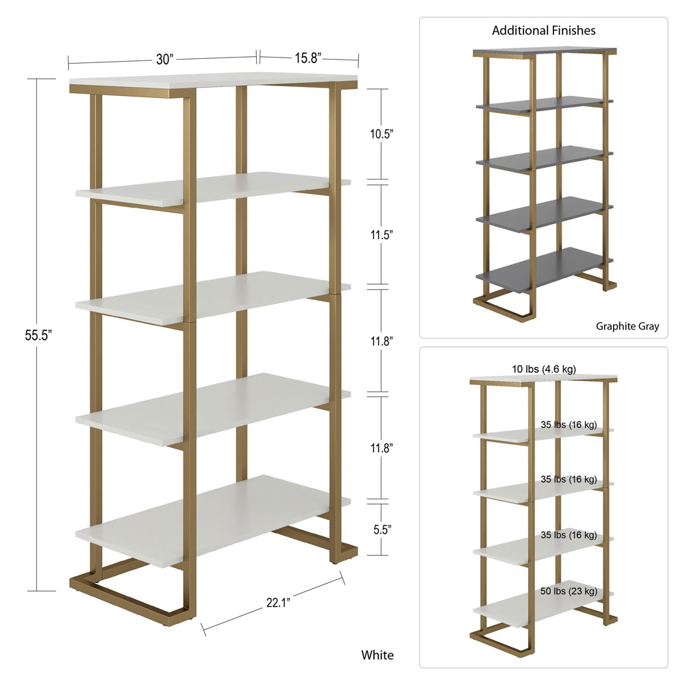 Calgary Wooden Bookcase with Gold Frame in White