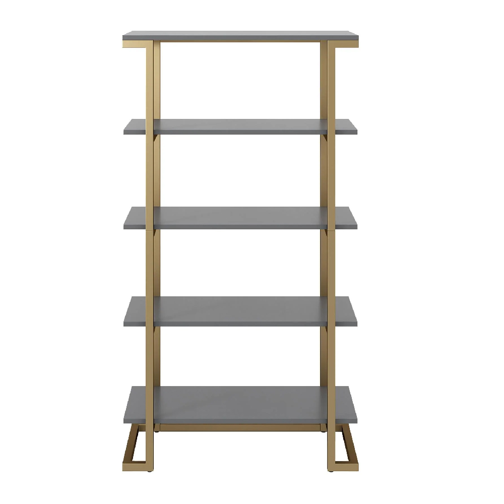 Calgary Wooden Bookcase With Gold Metal Frame In Graphite Grey