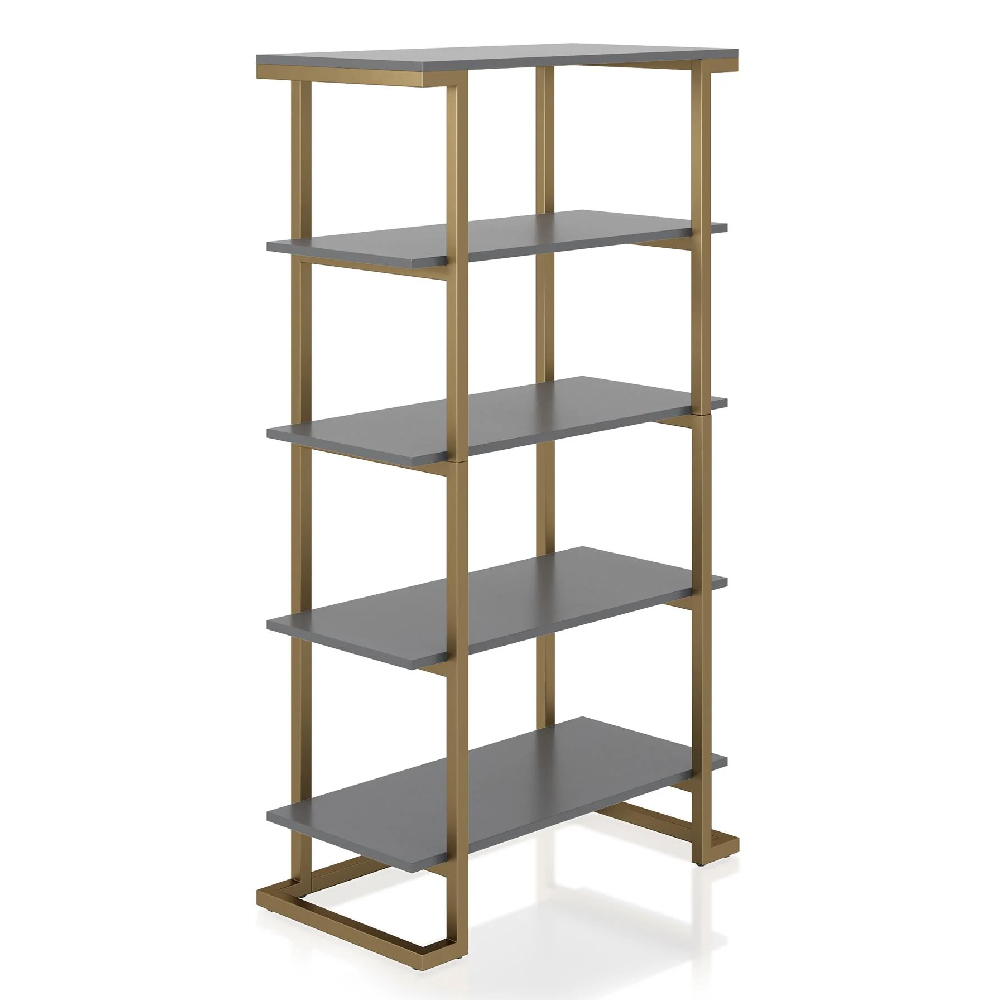 Calgary Wooden Bookcase With Gold Metal Frame In Graphite Grey