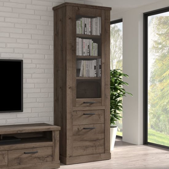 Product photograph of Calgary Wooden Display Cabinet With 2 Doors In Tabak Oak from Furniture in Fashion