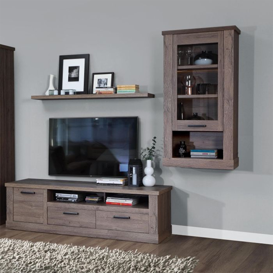 Calgary Wooden Display Cabinet Wall With 1 Door In Tabak Oak