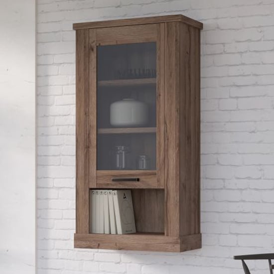 Calgary Wooden Display Cabinet Wall With 1 Door In Tabak Oak