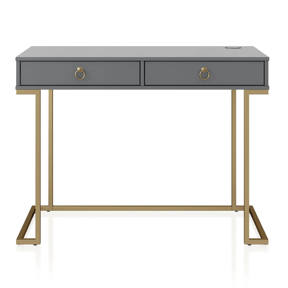 Calgary Wooden Laptop Desk With Gold Metal Frame In Graphite Grey