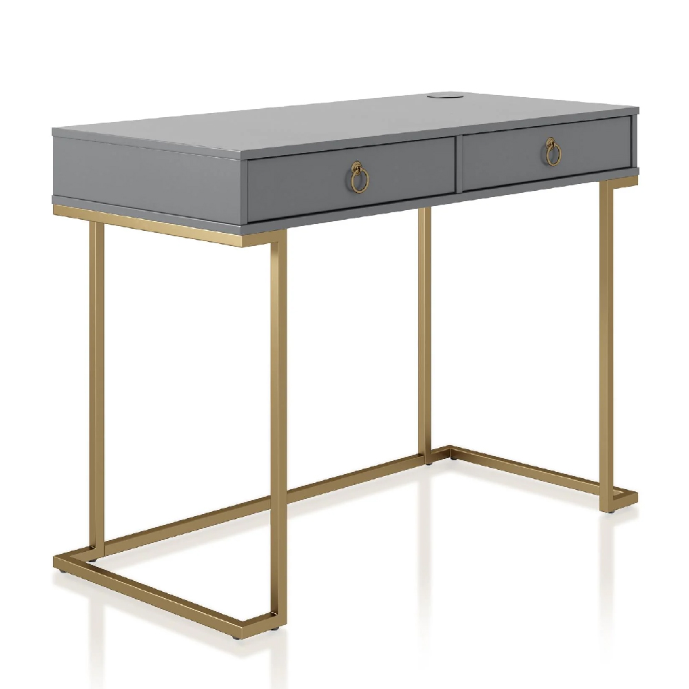 Calgary Wooden Laptop Desk With Gold Metal Frame In Graphite Grey