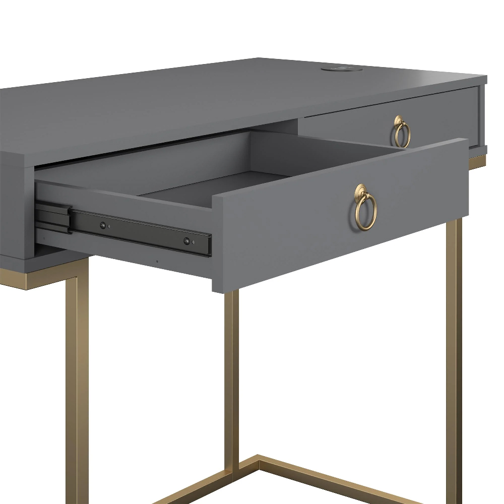 Calgary Wooden Laptop Desk With Gold Metal Frame In Graphite Grey