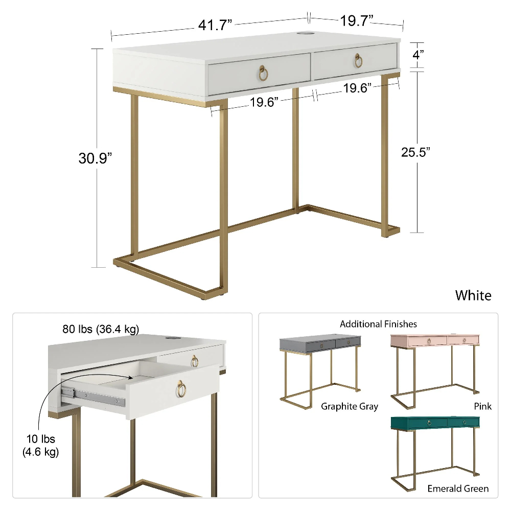 Calgary Wooden Laptop Desk With Gold Metal Frame In Graphite Grey