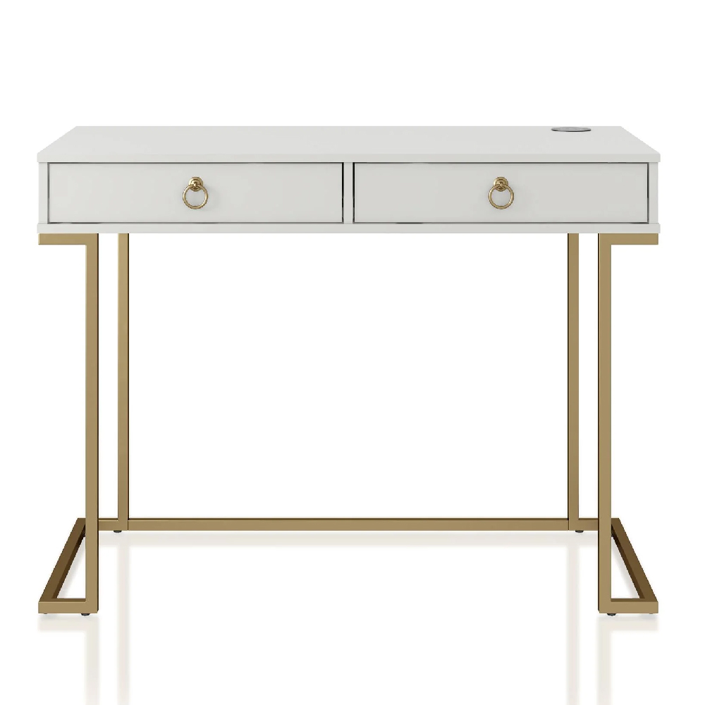 Calgary Wooden Laptop Desk With Gold Metal Frame In White