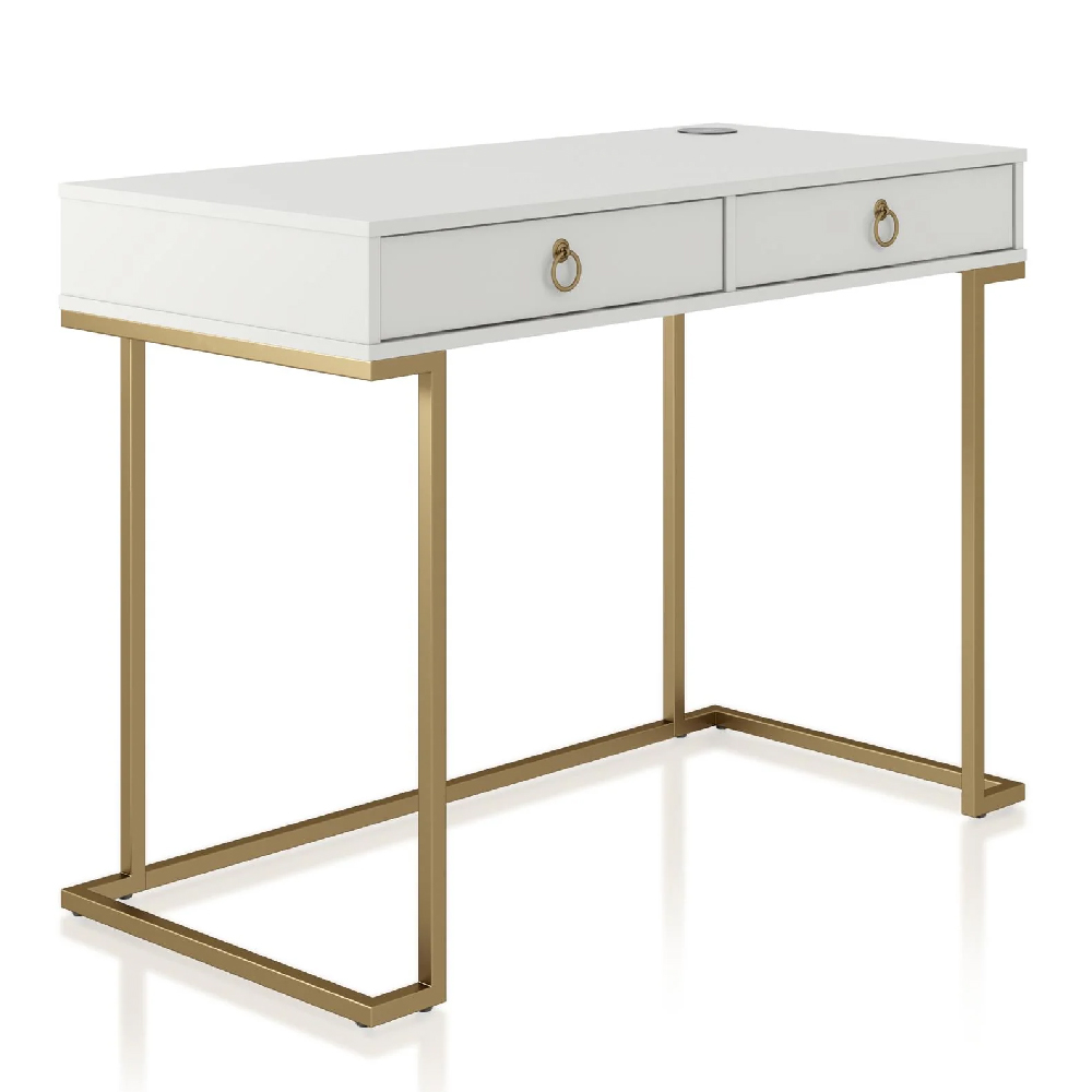 Calgary Wooden Laptop Desk With Gold Metal Frame In White