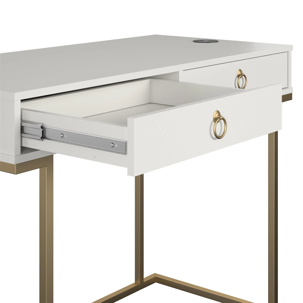 Calgary Wooden Laptop Desk With Gold Metal Frame In White