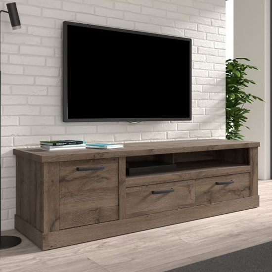Calgary Wooden TV Stand With 1 Door 2 Drawers In Tabak Oak Furniture