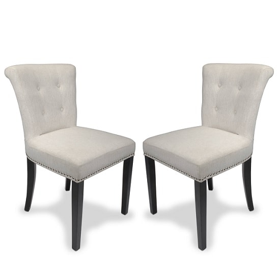 Calgary Fabric Dining Chair In Linen Effect Natural In A Pair