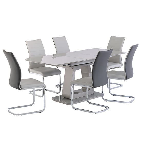 Calgene Extending Grey Gloss Dining Table 6 Joster Grey Chairs_2