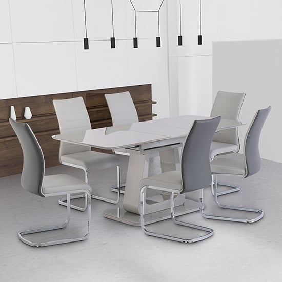 Calgene Extending Grey Gloss Dining Table 6 Joster Grey Chairs