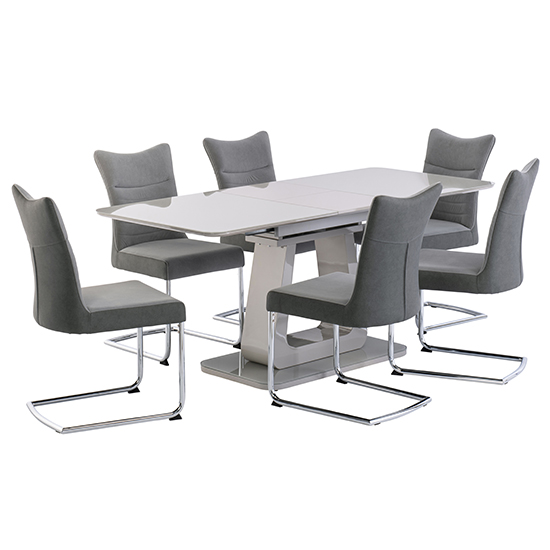 Calgene Extending Grey Gloss Dining Table 6 Pasake Grey Chairs_1
