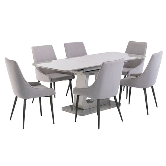 Calgene Extending Grey Gloss Dining Table 6 Remika Grey Chairs_1
