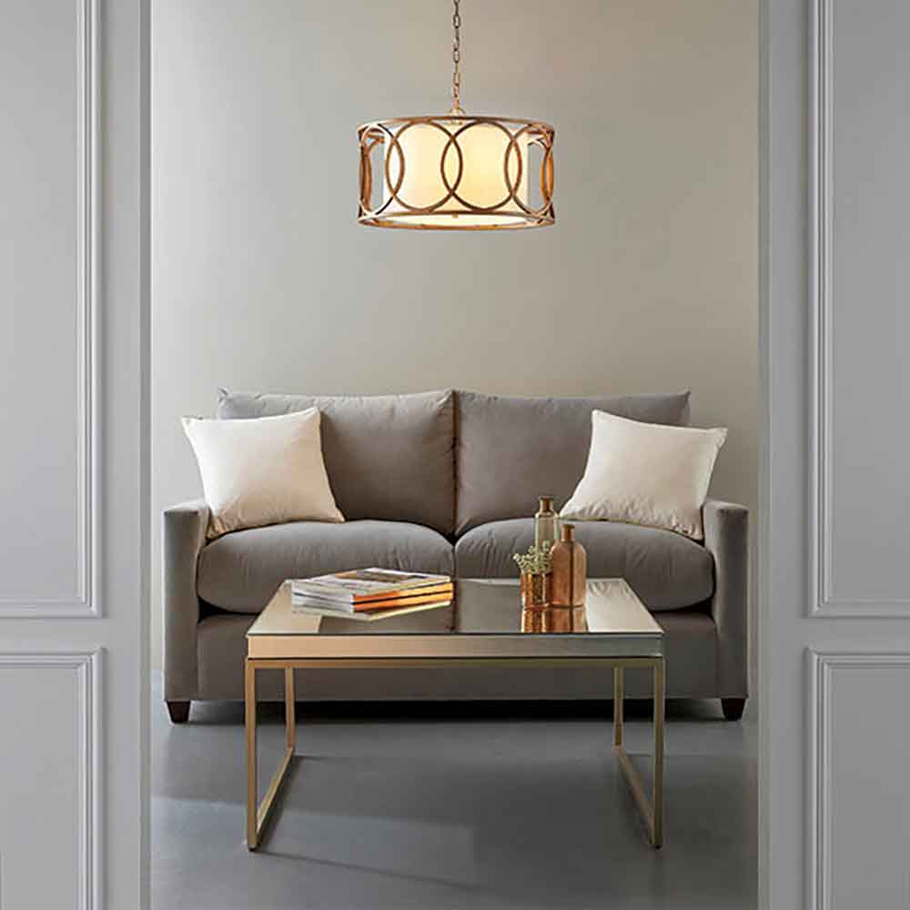 Calhoun Fabric Cylindrical Pendant Light In Brushed Gold Painted