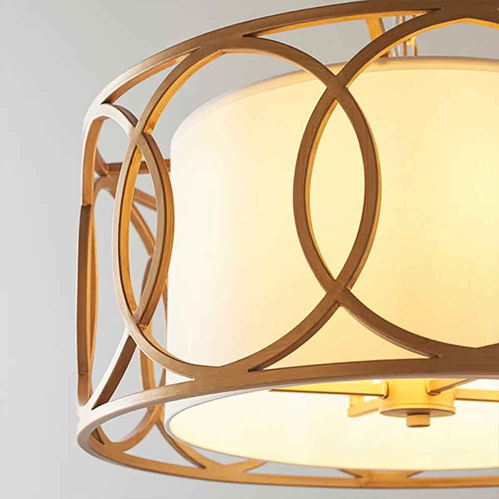 Calhoun Fabric Cylindrical Pendant Light In Brushed Gold Painted