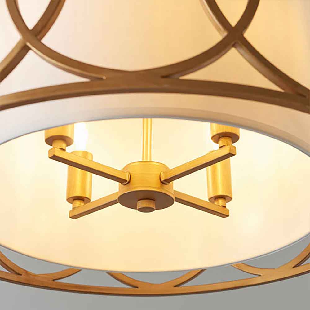 Calhoun Fabric Cylindrical Pendant Light In Brushed Gold Painted