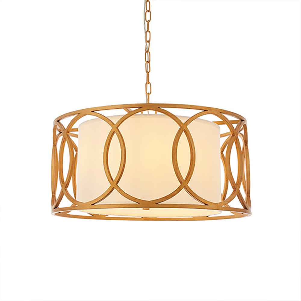 Calhoun Fabric Cylindrical Pendant Light In Brushed Gold Painted