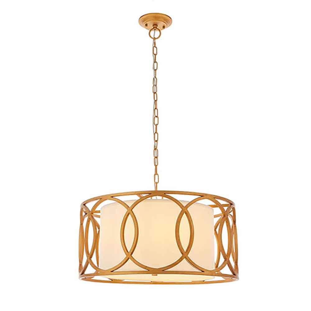 Calhoun Fabric Cylindrical Pendant Light In Brushed Gold Painted