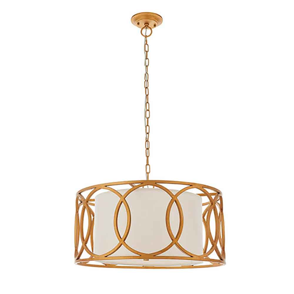 Calhoun Fabric Cylindrical Pendant Light In Brushed Gold Painted