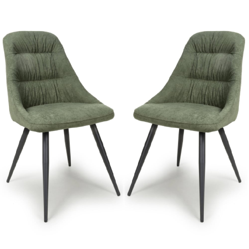 Read more about Calhoun green fabric dining chairs with black legs in pair