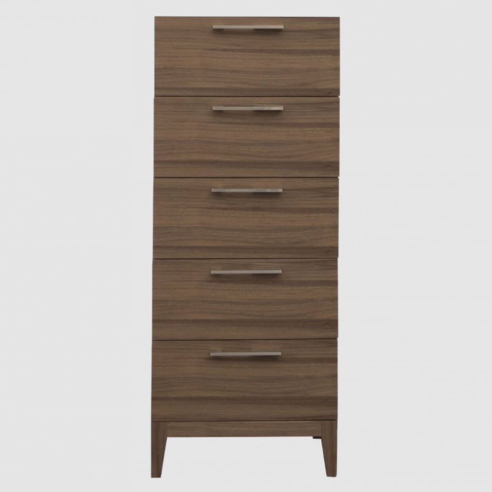 calhoun narrow wooden chest of 5 drawers in walnut