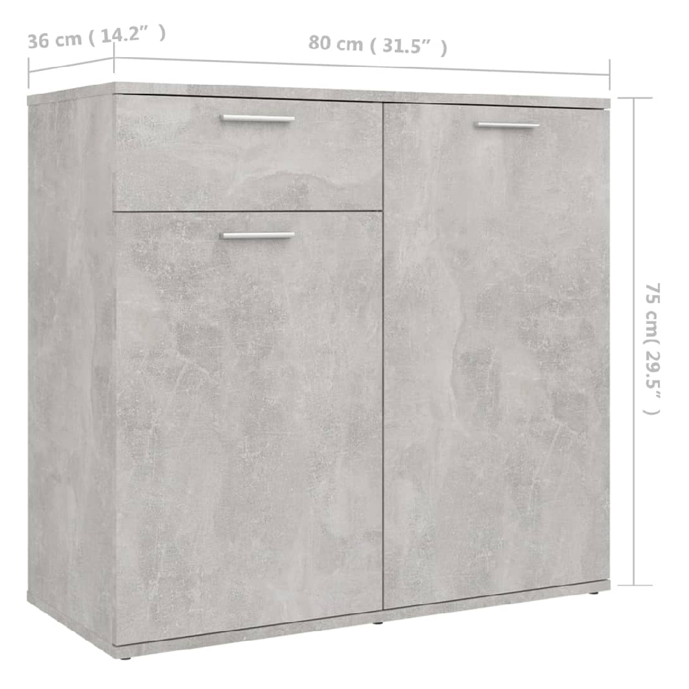 Calhoun Wooden Sideboard With 2 Doors 1 Drawer In Concrete Grey