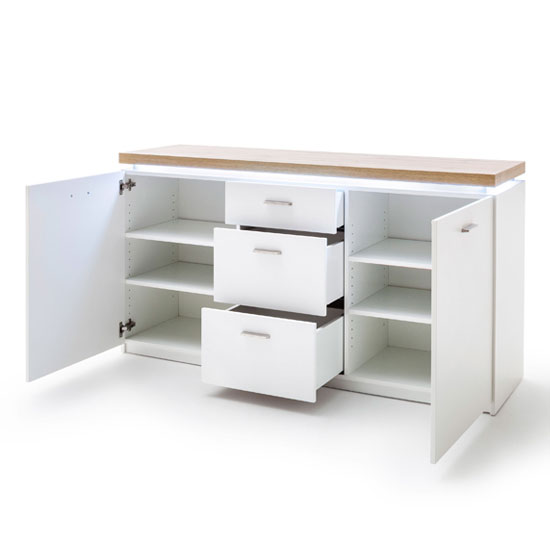 Cali LED 2 Doors Sideboard In Oak And White With 3 Drawers_2