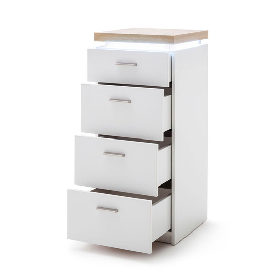 Cali LED Chest Of Drawers In Oak And White With 4 Drawers_2