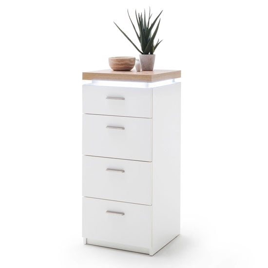 Cali LED Chest Of Drawers In Oak And White With 4 Drawers