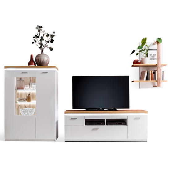 Cali LED Living Room Set In Oak And White With Highboard_2