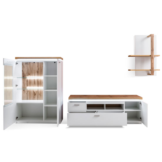 Cali LED Living Room Set In Oak And White With Highboard_3
