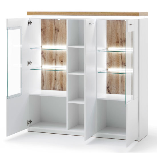 Cali LED Wooden Highboard In Oak And White With 3 Doors_3