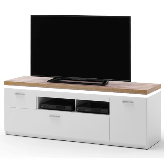 Cali LED Wooden Small TV Unit In Oak And White Furniture in Fashion
