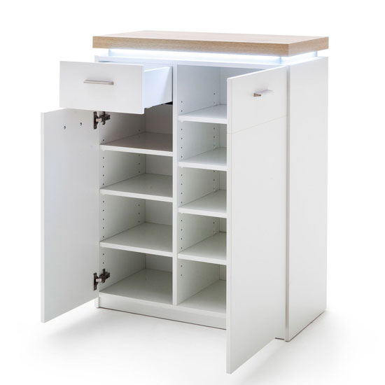 Cali LED Wooden Storage Cabinet In Oak And White With 2 Doors_2