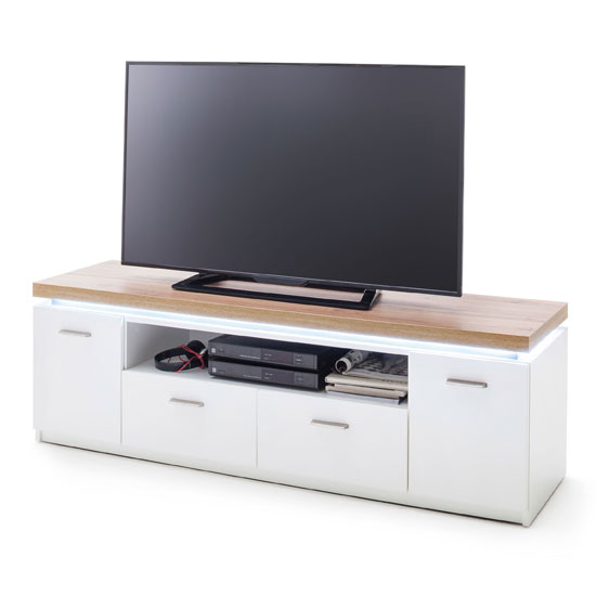 Cali LED Wooden TV Unit In Oak And White