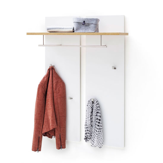 Cali Wooden Coat Rack In Oak And White Furniture in Fashion