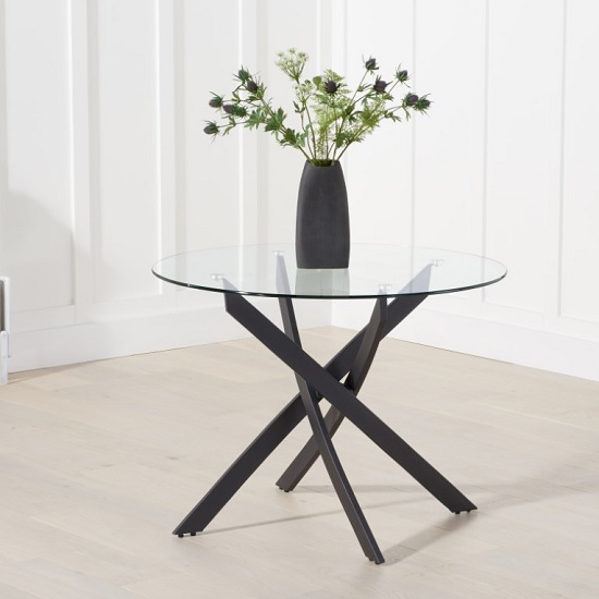 Calibar Glass Dining Table Round In Clear With Metal Legs