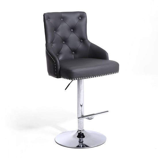 Photo of Rivne bar stool in graphite grey with polished chrome base