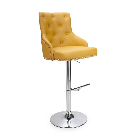 Read more about Rivne bar stool in yellow with polished chrome base