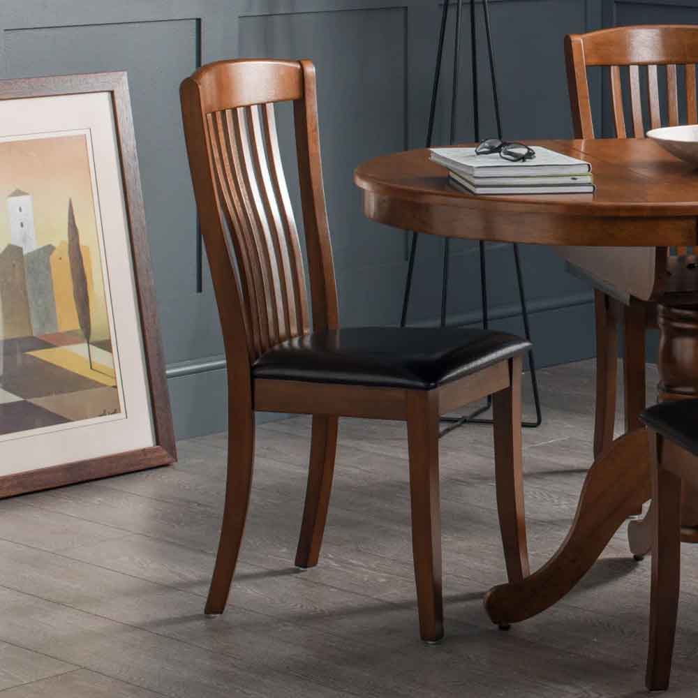 Calico Mahogany Wooden Dining Chairs in Pair