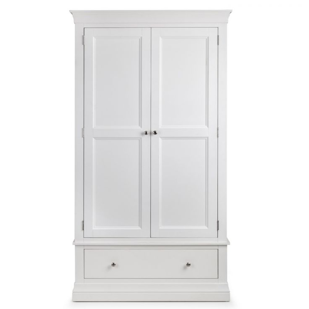 Calida Wooden Wardrobe With 2 Doors 1 Drawer In Lacquer White