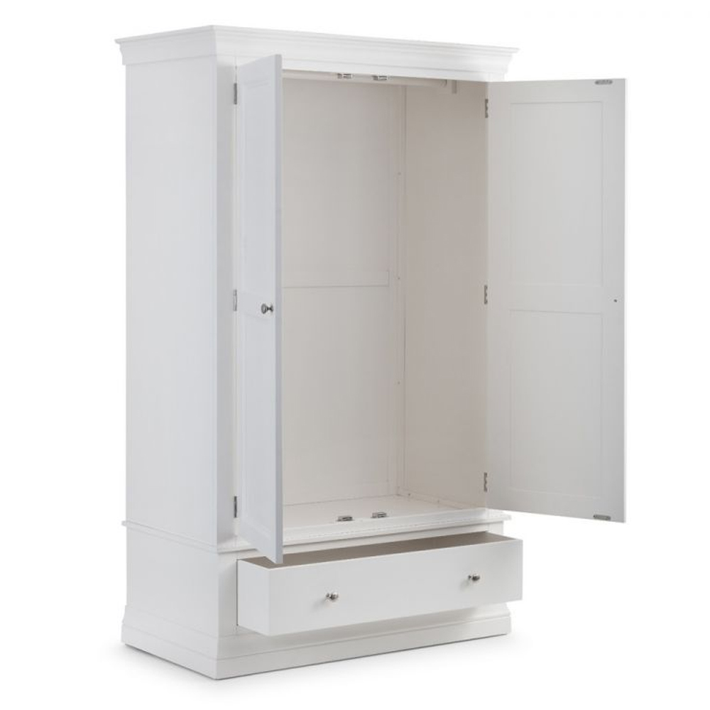 Calida Wooden Wardrobe With 2 Doors 1 Drawer In Lacquer White